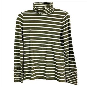Talbots Green Stripe Turtleneck Button Detail Top